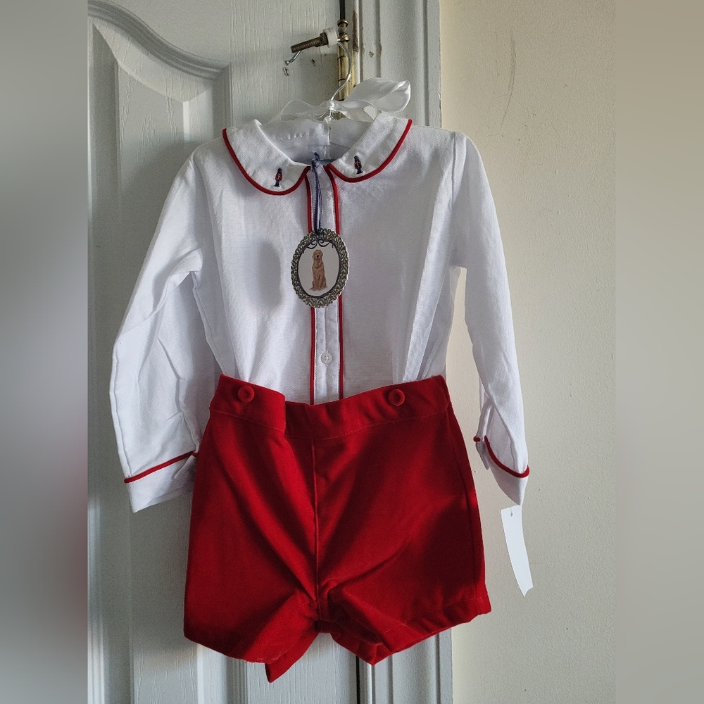 Edgehill Collection White & Red Boys' Matching Set - Shirt & Shorts
